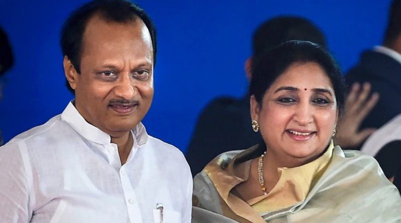 अजीत पवार के साथ उनकी पत्नी सुनेत्रा पवार